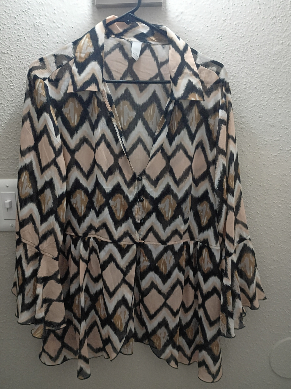 Women’s Printed Peplum Blouse7 I'm - Black & Beige